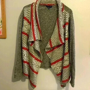 American Eagle size, XS cardigan, red, gray, cream Aztec print